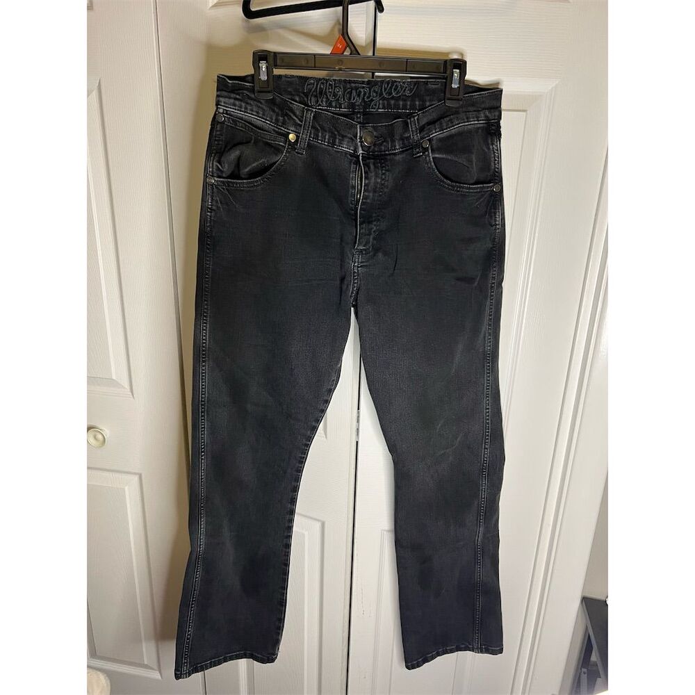 Wrangler Men's Black Straight Jeans Size 32x34 Mid Rise Denim
